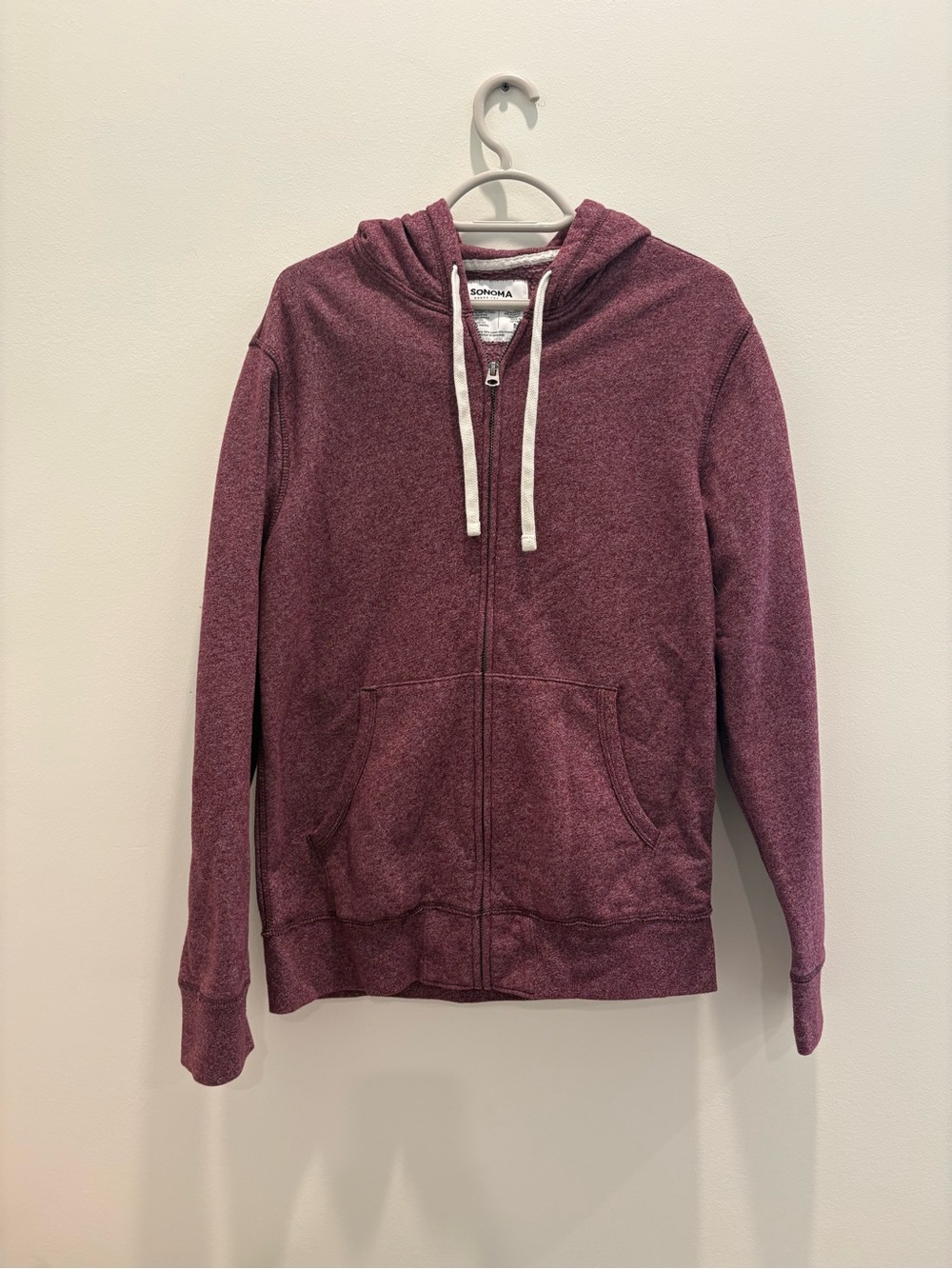 Sonoma Heathered Maroon Zip Hoodie with Contrast Drawstrings